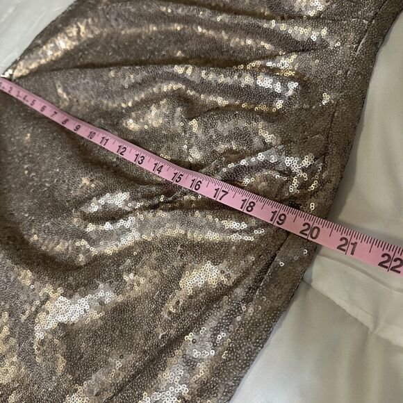 Calvin Klein Gold Sequin Off Shoulder Flutter Sleeve Gown Gathered Waist $298 - Picture 14 of 16